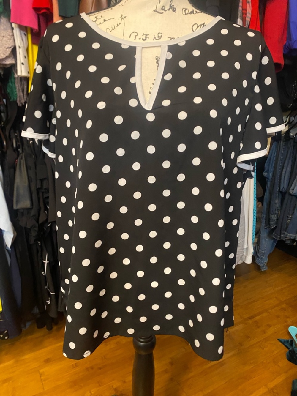 SHEIN Black and White Polka Dot Short Sleeve Blouse